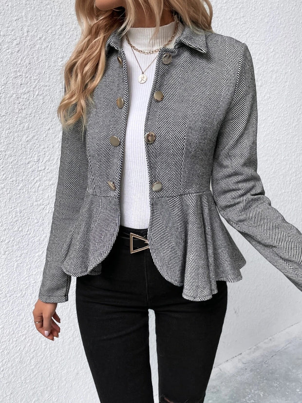 Ruffle Hem Collared Blazer Trendsi