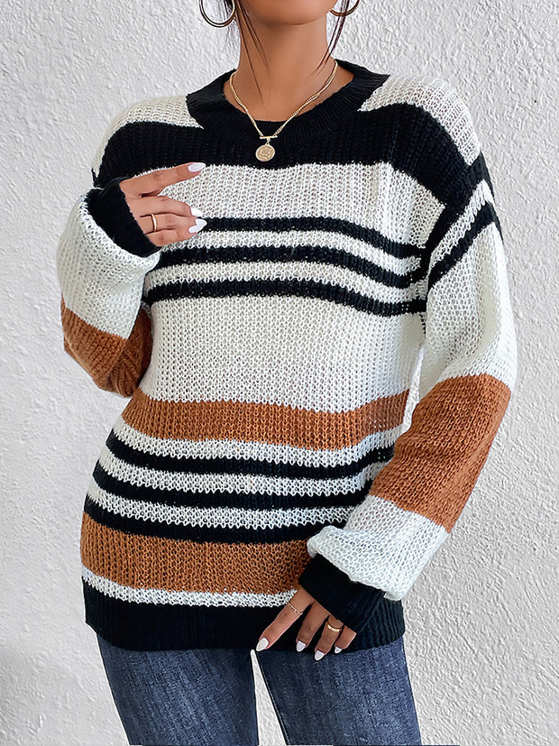 Striped Round Neck Sweater Trendsi