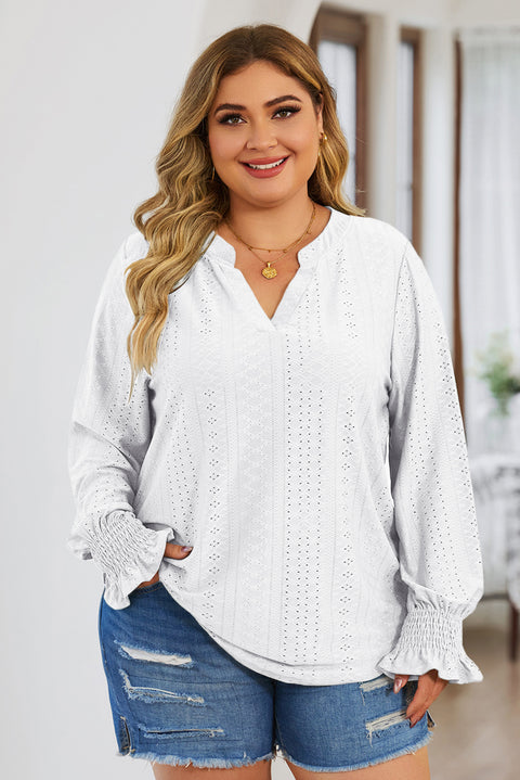 Plus Size Eyelet Notched Flounce Sleeve Blouse Trendsi