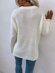 Quarter-Button Slit Sweater Trendsi