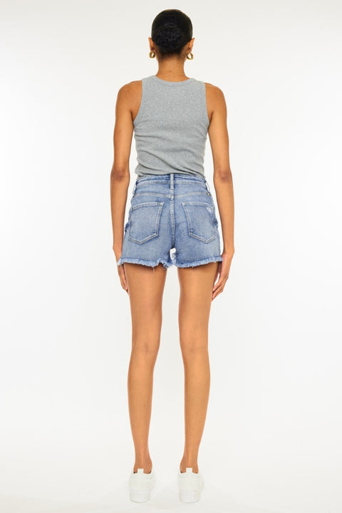 Kancan Distressed Raw Hem Denim Shorts Trendsi