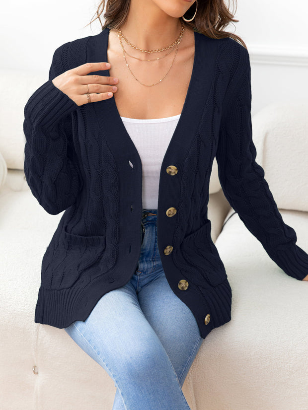 Button Down Cable-Knit Cardigan Trendsi