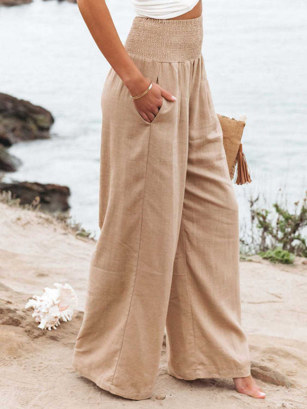 Full Size Smocked Waist Wide Leg Pants Trendsi