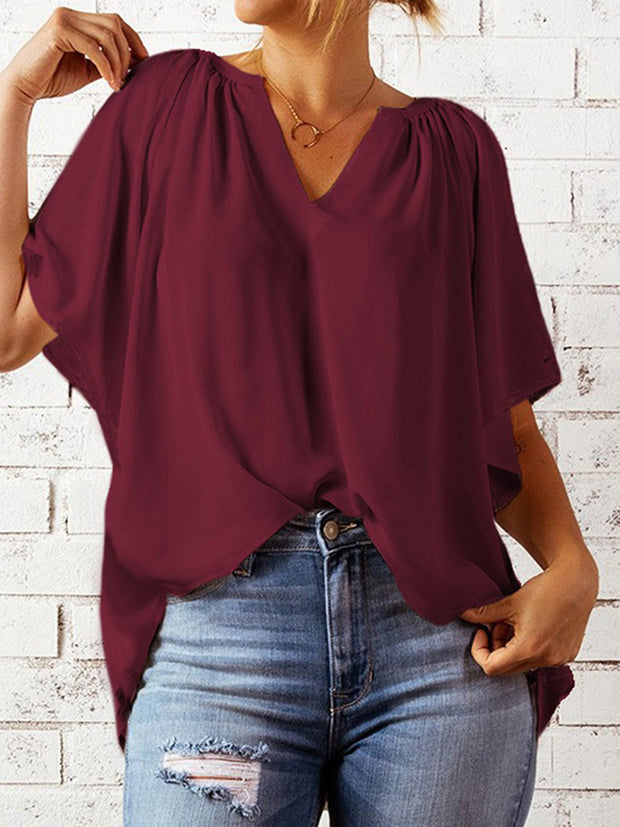 Ruched Notched Half Sleeve Blouse Trendsi