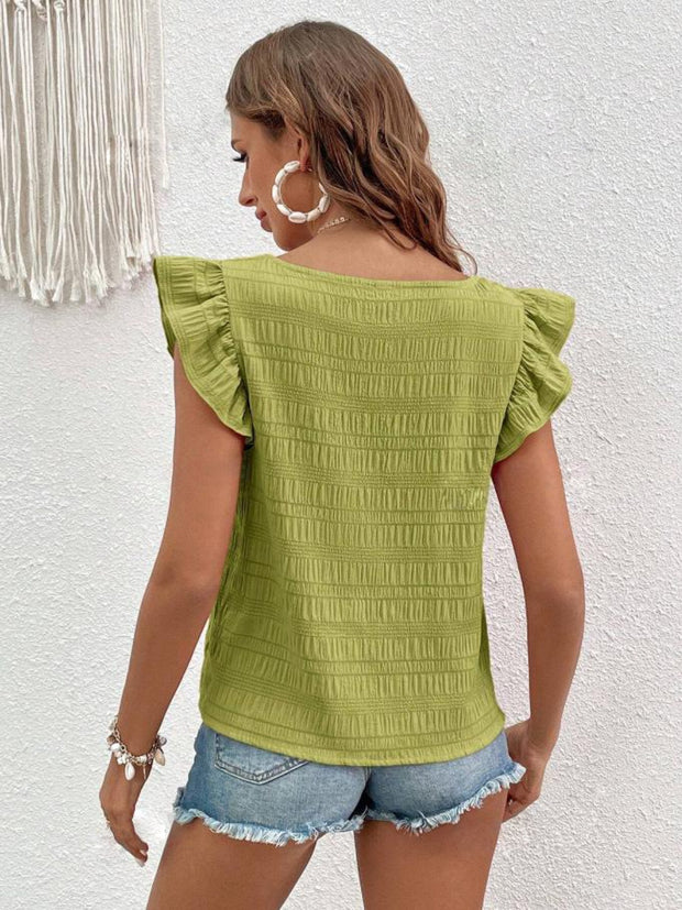 Ruffled Square Neck Cap Sleeve Blouse Trendsi