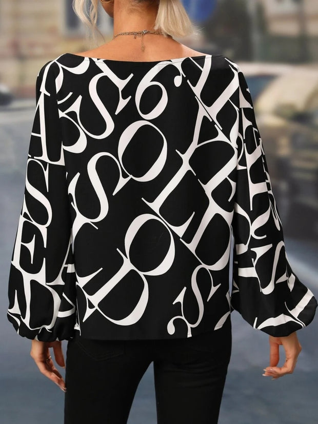 Printed Boat Neck Blouse Trendsi