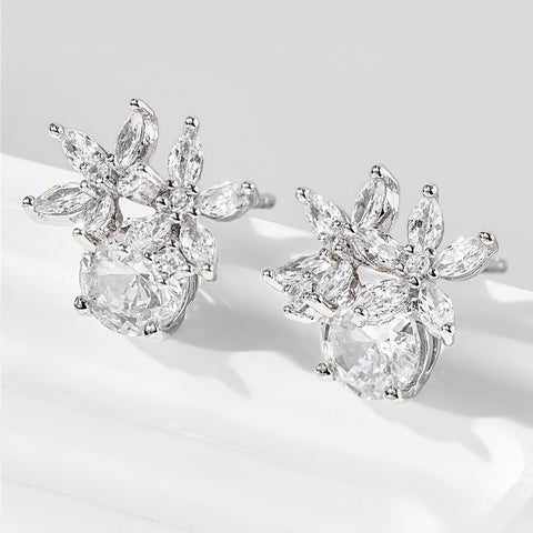 Zircon 925 Sterling Silver Flower Stud Earrings Trendsi