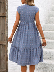 Swiss Dot V-Neck Cap Sleeve Dress Trendsi