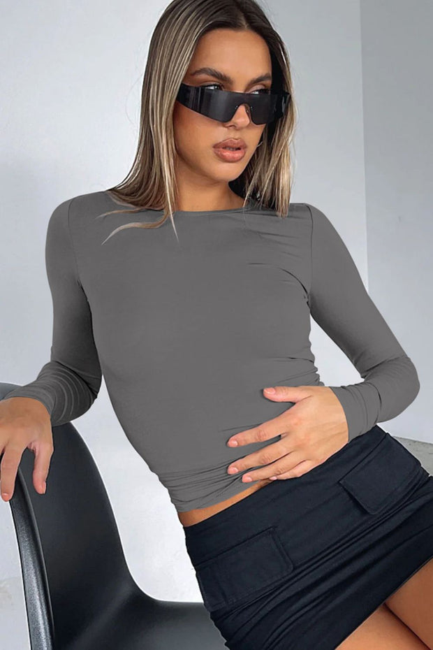 Round Neck Long-Sleeve Top Trendsi