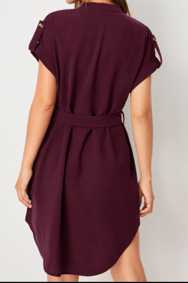 Tied Notched Short Sleeve Dress Trendsi