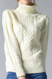 Cable-Knit Turtleneck Pullover Sweater Trendsi