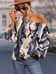 Printed Boat Neck Blouse Trendsi