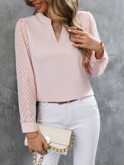 Notched Long Sleeve Blouse