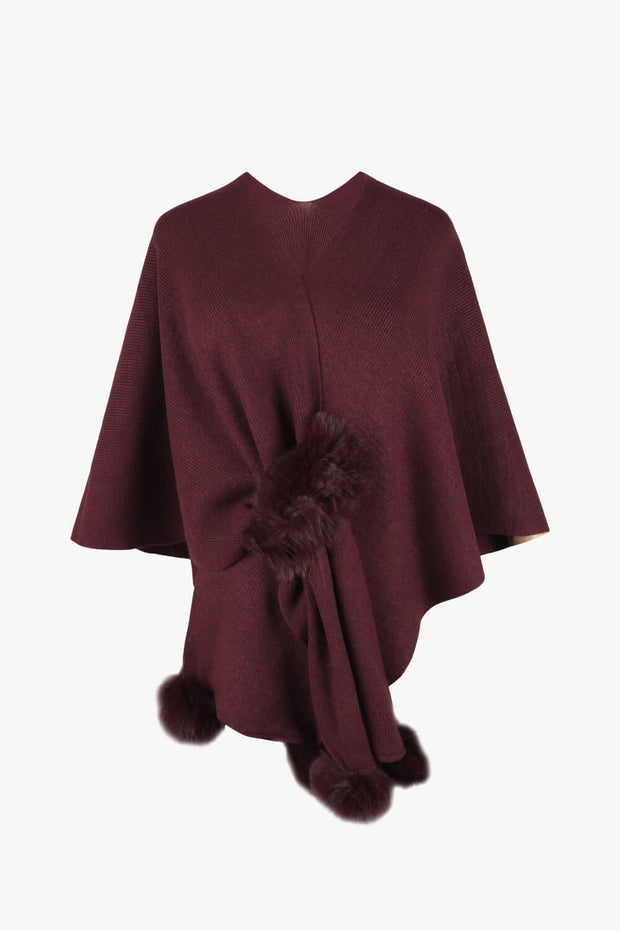 Surplice Neck Pom-Pom Trim Poncho Trendsi