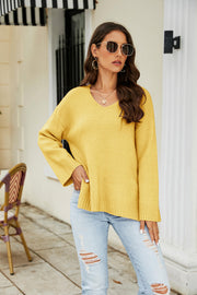 Drop Shoulder V-Neck Knit Pullover Trendsi