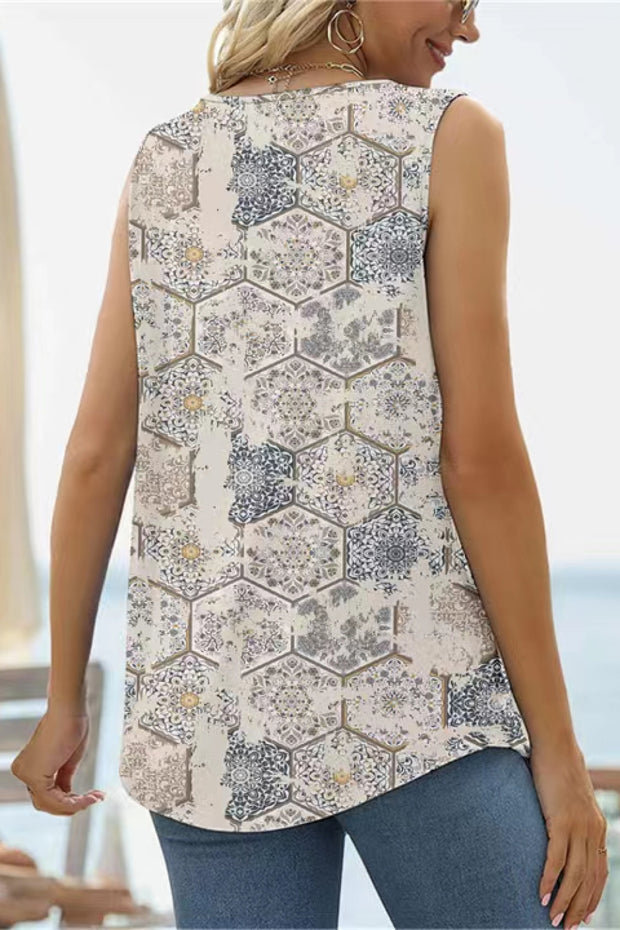 Printed Square Neck Curved Hem Tank Trendsi