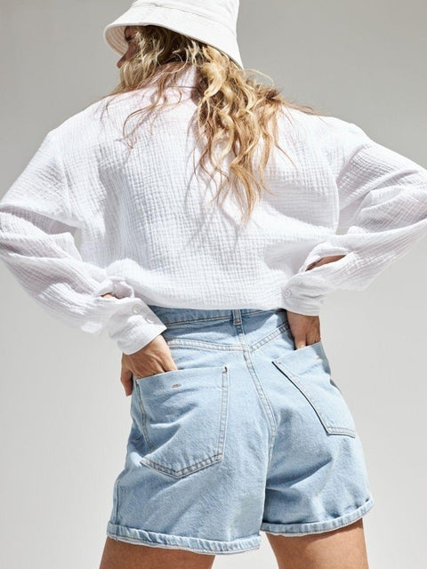 Textured Collared Neck Long Sleeve Shirt Trendsi