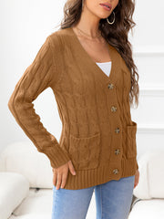 Button Down Cable-Knit Cardigan Trendsi