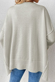 Slit V-Neck Dropped Shoulder Sweater Trendsi