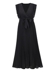 Tied Surplice Cap Sleeve Pleated Dress Trendsi