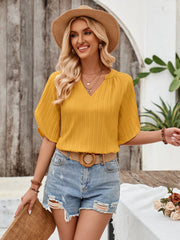 Notched Slit Half Sleeve Blouse Trendsi