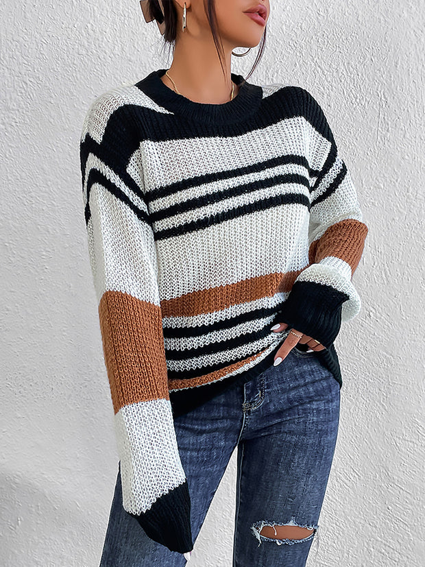 Striped Round Neck Sweater Trendsi