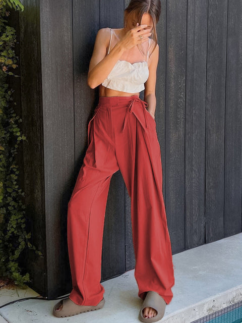 Tied High Waist Wide Leg Pants Trendsi