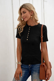 Half Button Short Sleeve Blouse Trendsi