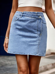 Pocketed High Waist Denim Skirt Trendsi