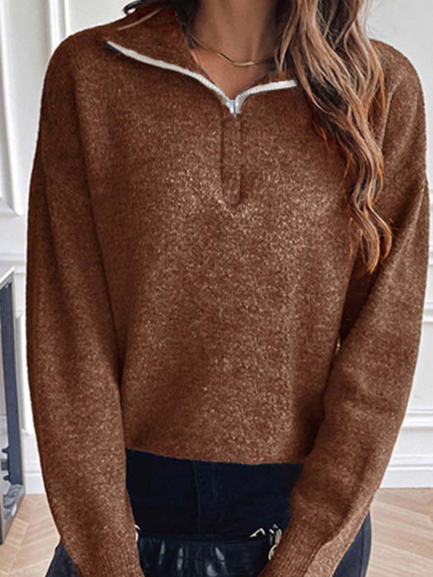 Half Zip Dropped Shoulder Sweater Trendsi