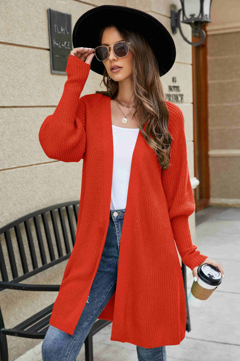 Open Front Lantern Sleeve Cardigan Trendsi