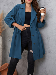 Plus Size Lapel Collar Drawstring Roll-Tab Sleeve Trench Coat Trendsi