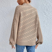 Cable-Knit Mock Neck  Long Sleeve Sweater Trendsi