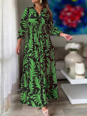 Printed Flounce Sleeve Maxi Dress Trendsi