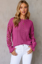 Openwork Lantern Sleeve Dropped Shoulder Sweater Trendsi