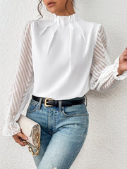 Mock Neck Flounce Sleeve Blouse Trendsi