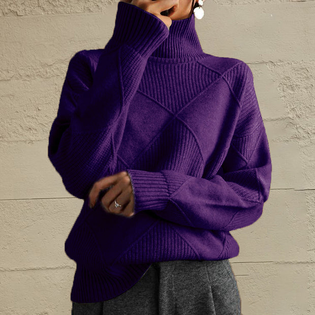 Geometric Turtleneck Long Sleeve Sweater Trendsi