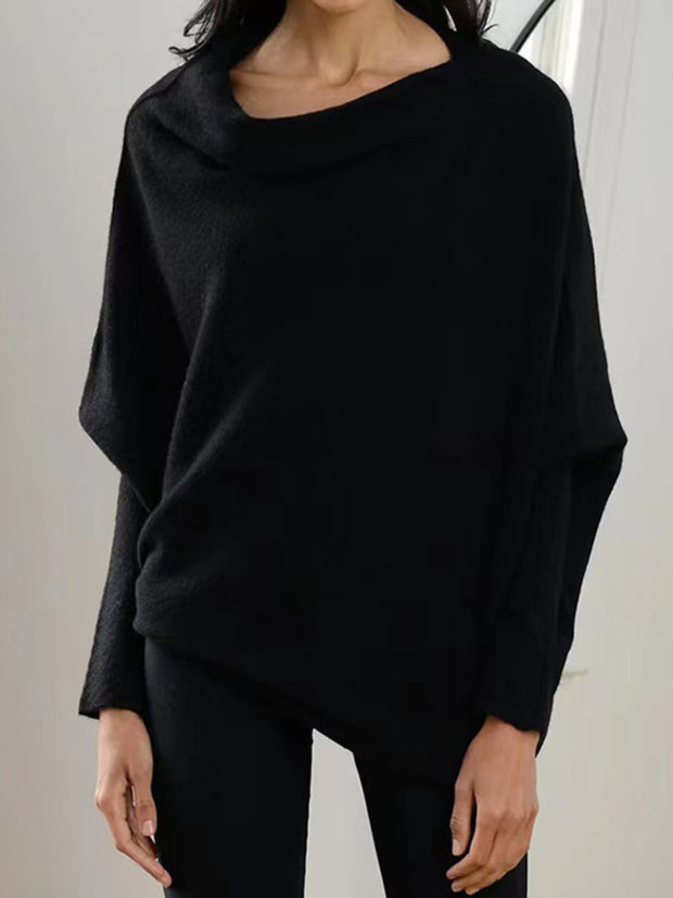 Full Size Boat Neck Batwing Sleeve Knit Top Trendsi