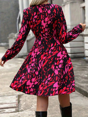 Printed Surplice Long Sleeve Dress Trendsi