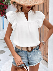 Ruffled Notched Cap Sleeve Blouse Trendsi