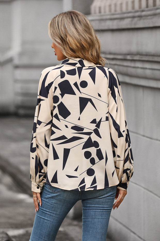 Printed Johnny Collar Blouse