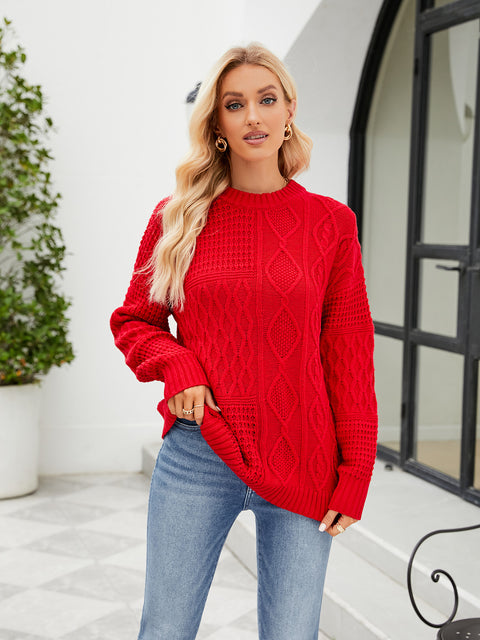 Round Neck Dropped Shoulder Sweater Trendsi