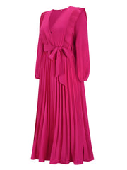 Pleated Surplice Tie Waist Maxi Dress Trendsi