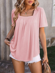 Ruched Square Neck Short Sleeve Blouse Trendsi