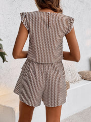 Printed Round Neck Top and Layered Shorts Set Trendsi