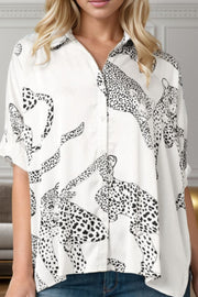 Printed Collared Neck Half Sleeve Shirt Trendsi