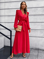 Pleated Surplice Tie Waist Maxi Dress Trendsi