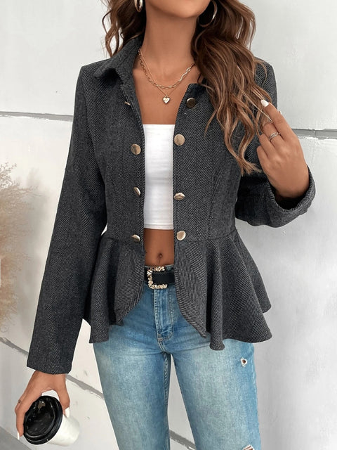 Ruffle Hem Collared Blazer Trendsi