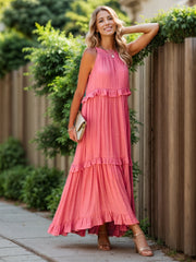 Ruffled Sleeveless Tiered Maxi Dress with Pockets Trendsi