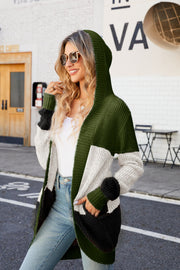 Color Block Open Front Hooded Cardigan Trendsi